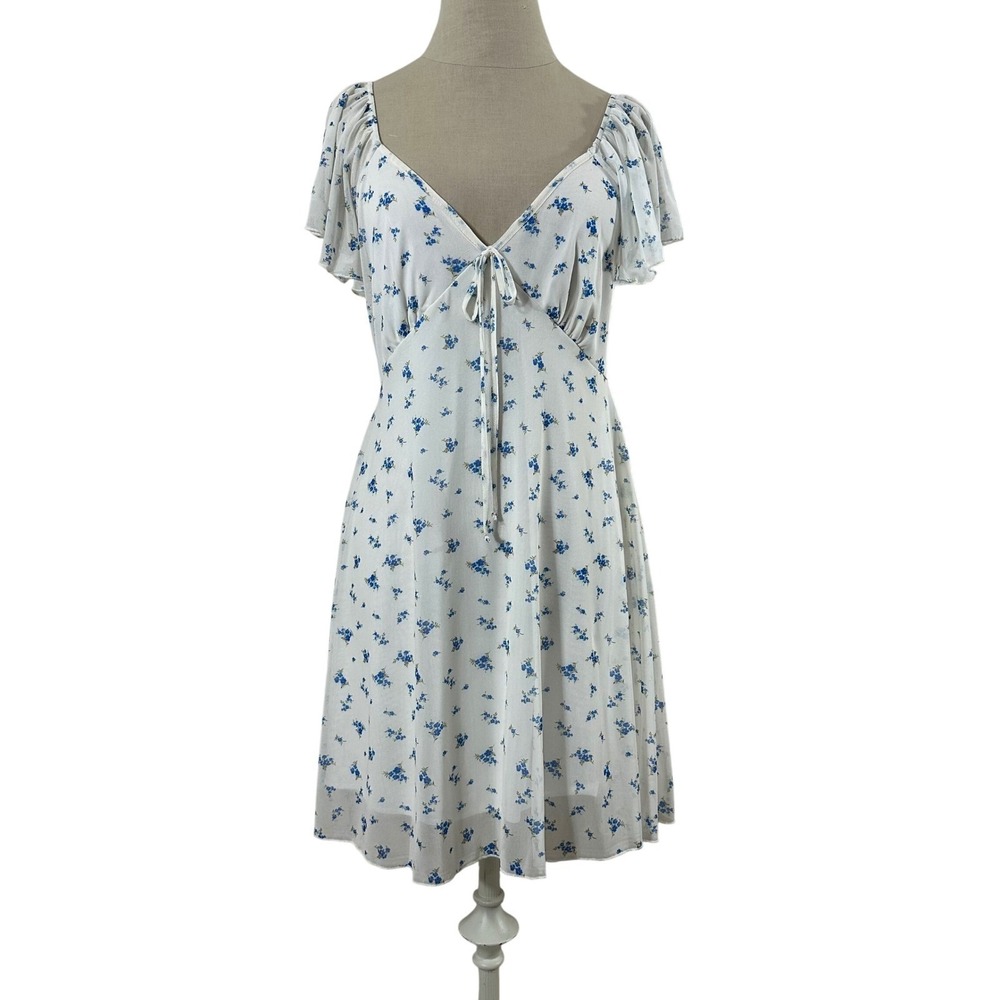 See You Monday White Floral Mesh Mini Dress Coquette Romantic Cottagecore L NEW‎